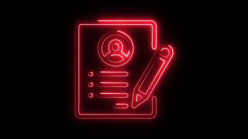 Resume Icon Animation with Glowing Lines on Black Background