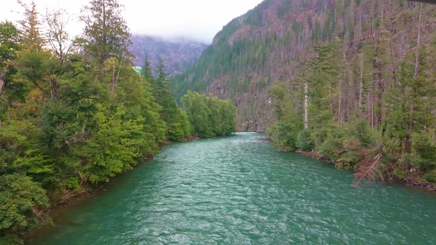 A scenic view of the bridge crossing the Skagit River near the small community of Newhalem in North Cascades National Park