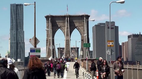 NEW YORK CITY - APRIL 15:
The crowd at the Brooklyn Bridge.
April 15, 2013 in NYC, New York, USA.