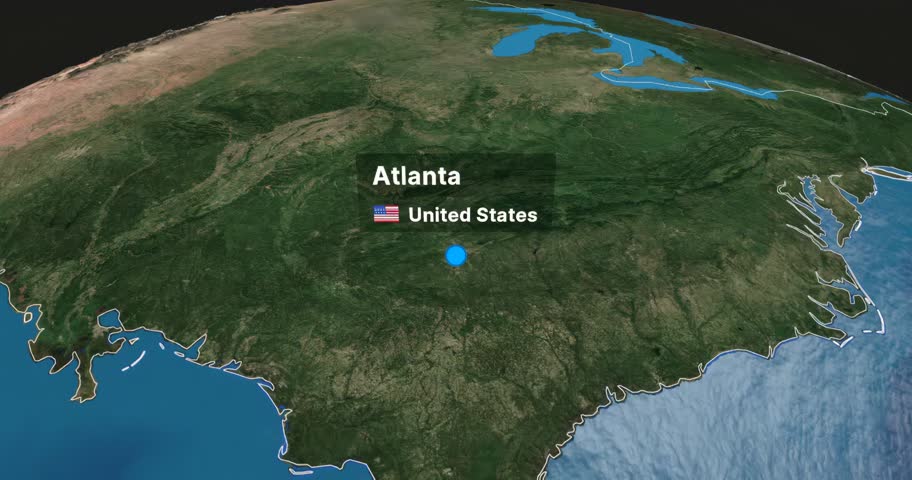 Atlanta to New York dynamic 3D animated map showing airplane flight route. Perfect for airline videos, travel promotions, and corporate presentations