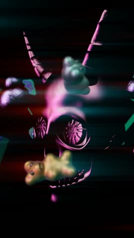 Seamless vertical video animation of metal skull and candies.