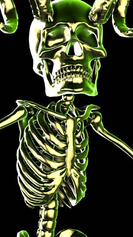 Futuristic Seamless vertical video animation of a glass zombie horned skeleton for Halloween visuals
