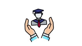 4K animated education icon featuring a student and hand symbol. Represents learning support, knowledge sharing, and academic guidance for e-learning platforms, apps, tutorials, and educational motion  - Powered by Shutterstock - Get 15% off with code: PIKWIZARD15