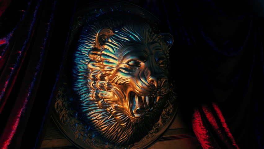 Gold Lion Head In Throne Room Medieval Scene
