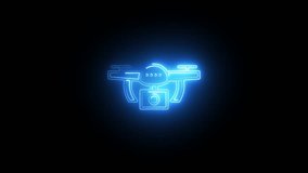 Glowing Blue Neon Drone Icon with Camera on Black Background quadcopter aerial vehicle - Powered by Shutterstock - Get 15% off with code: PIKWIZARD15