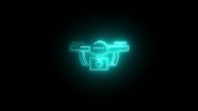 Glowing Cyan Neon Drone Icon with Camera on Black Background quadcopter aerial vehicle - Powered by Shutterstock - Get 15% off with code: PIKWIZARD15