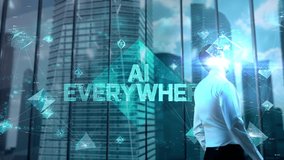 AI Everywhere. Businessman Working in Office among Skyscrapers. Hologram Concept - Powered by Shutterstock - Get 15% off with code: PIKWIZARD15