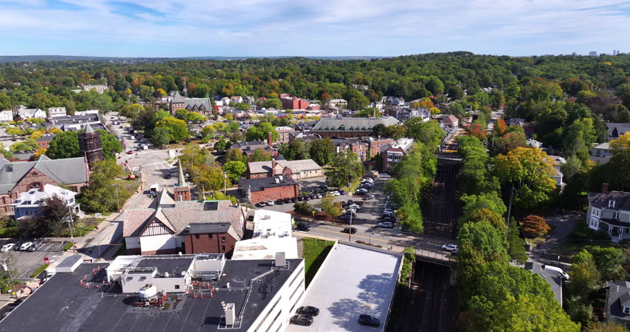 Aerial View of Newton Centre in Newton Massachusetts