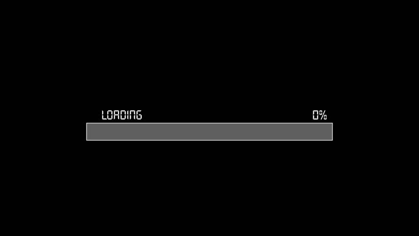 A digital loading bar with the word "LOADING..." and a progress percentage of 8% on a black background.