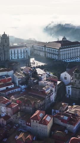 Se Do Porto Church At Porto In Porto District Portugal. Fog Morning Landscape. Downtown Cityscape. Old Town Background. Se Do Porto Church In Portugal. Portugal Skyline. Travel Landscape.
