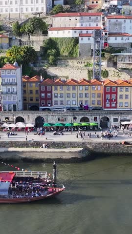 Ribeira Pier At Porto In Porto District Portugal. Downtown Landscape. Cultural Heritage. Old Town Scenery. Ribeira Pier At Porto In Portugal. Tourism Landmark.