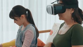 Granddaughter control laptop guide grandmother to dive in metaverse with VR. Senior adapt to technology activity communicate new generation kid cross generation gap strengthen family bond. Divergence. - Powered by Shutterstock - Get 15% off with code: PIKWIZARD15