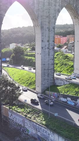 Aguas Livres Aqueduct At Lisbon In District Of Lisbon Portugal. Water System Aqueduct. Medieval Building. Aguas Livres Aqueduct At Lisbon In Portugal. Marvel Infrastructure. Railroad Landscape.