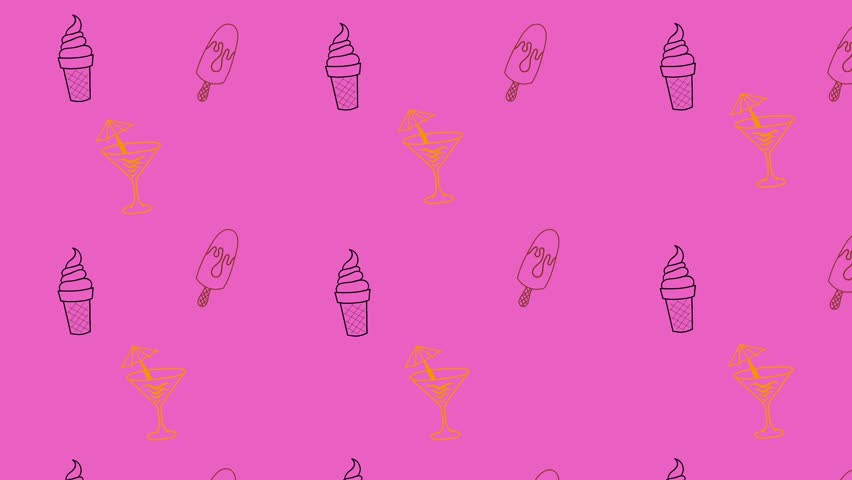 Pastel Pink Seamless Doodle Art Background with Ice Cream and Mocktail Sketch Design