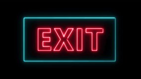 Neon glowing Exit text sign banner animation on black background, exit button text sign animated with alpha channel. - Powered by Shutterstock - Get 15% off with code: PIKWIZARD15