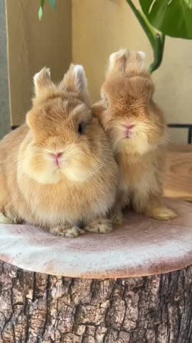 Adorable Pair of  Rabbits Showing Affectionate Noses Rubbing.