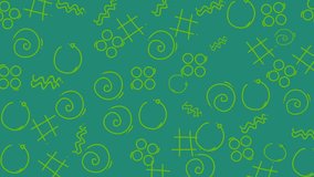 Seamless looping animation of abstract geometric doodle lines and circles on teal background. Modern minimal motion pattern for design and backdrop. - Powered by Shutterstock - Get 15% off with code: PIKWIZARD15