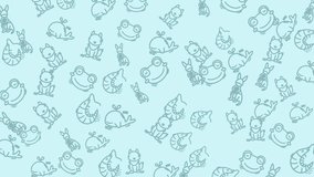 Seamless looping animation of cute hand-drawn animals pattern on soft blue background. Adorable cartoon wallpaper for kids, fabric, or stationery design. - Powered by Shutterstock - Get 15% off with code: PIKWIZARD15