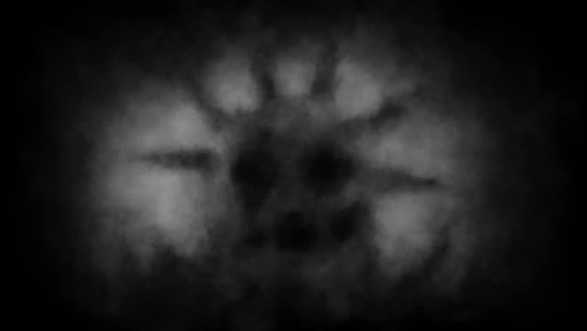 Dark horror 2D animation for Halloween. Creepy atmosphere, monster, haunted place, ghostly light, camera shake. For scary scene, dark intro and spooky edits. Vj loops. Black and white background.