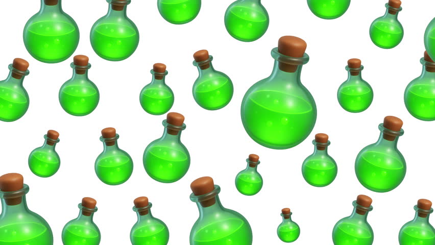 Halloween seamless pattern green magic potion bottle on transparent background repeating glowing elixir design for spooky holiday decoration, fabric, and packaging.