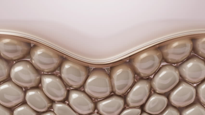 damaged collagen layer is regenerated and plumped, pushing wrinkles out from within for firm, youthful skin. Gold-themed conceptual 3D animation footage.