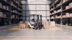 Autonomous forklift truck moving pallets with cardboard boxes in a modern warehouse. Automated storage and retrieval system in operation - Powered by Shutterstock - Get 15% off with code: PIKWIZARD15