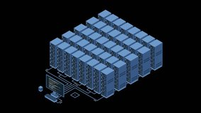 Isometric monitoring big data storage animation. Data transmission technology. Online hosting technology concept. Isometric technology. Transparent background with alpha channel - Powered by Shutterstock - Get 15% off with code: PIKWIZARD15