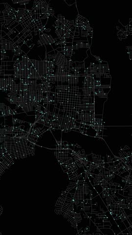 Urban Traffic Flow Map Simulation in Jacksonville, Florida, GPS Smart city route Transportation Portrait
