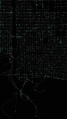Urban Traffic Flow Map Simulation in Long Beach, California, GPS Smart city route Transportation Portrait