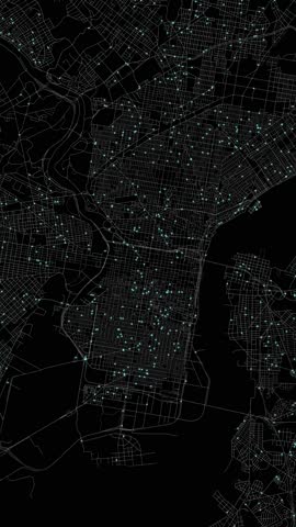 Urban Traffic Flow Map Simulation in Philadelphia, Pennsylvania, GPS Smart city route Transportation Portrait
