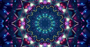 An illustration of a vibrant neon mandala with layered glowing lights radiating in perfect geometric symmetry - Powered by Shutterstock - Get 15% off with code: PIKWIZARD15