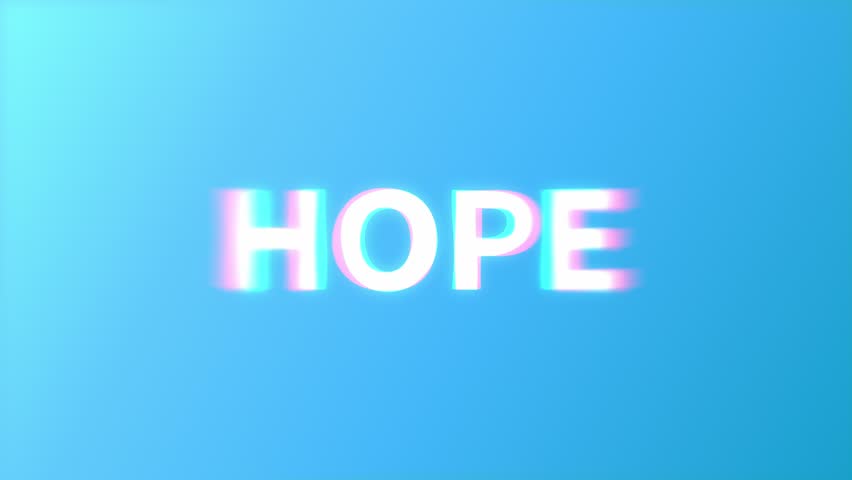 Waving white outline text "HOPE" animation with RGB offset and soft wave motion on a light blue background.