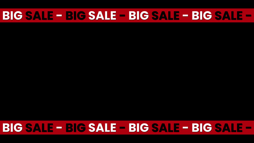 Animated Big Sale banner with moving red ribbon – seamless loop on transparent background for promo, advertising, and discount videos. Black Friday banner.