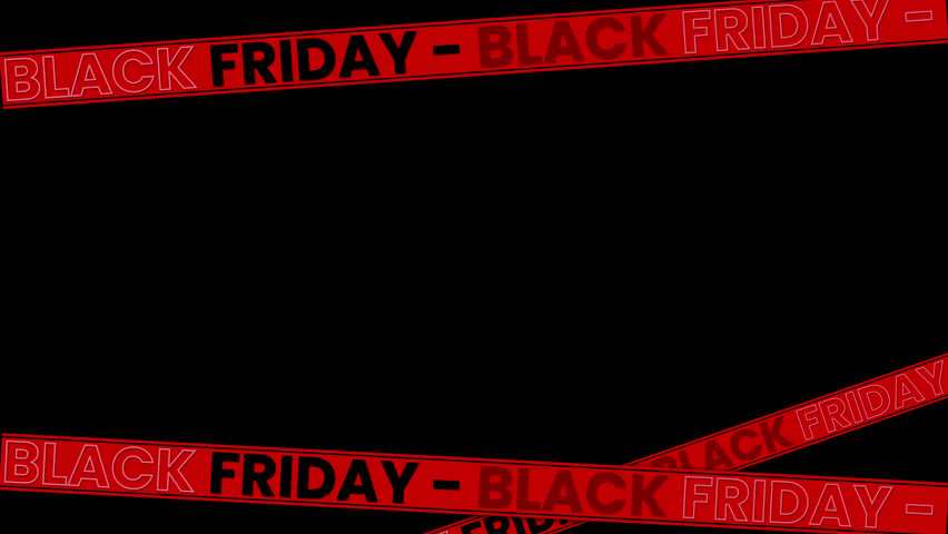 Animated Black Friday banner with moving red ribbon – seamless loop on transparent background for promo, advertising, and discount videos.