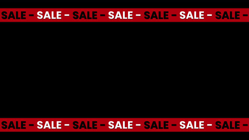 Animated Sale banner with moving red ribbon – seamless loop on transparent background for promo, advertising, and discount videos. Black Friday banner.