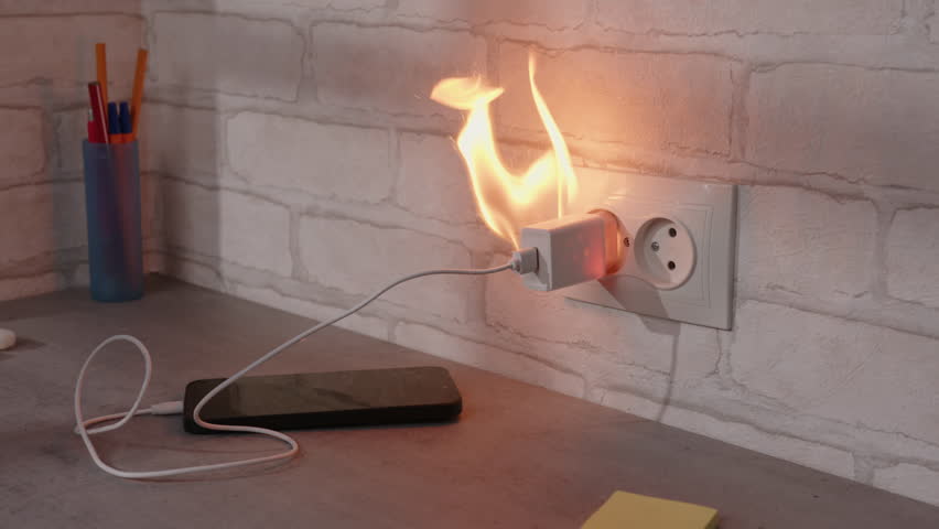 Smartphone charger caught fire in electrical outlet when using non-original phone power supply