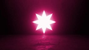 Geometric eight pointed star revealing pink neon light, transitioning from dark shadowy interior toward intense white radiant center with futuristic architectural visual effect - Powered by Shutterstock - Get 15% off with code: PIKWIZARD15