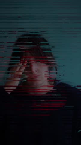 Glitched Portrait of a Tired Woman. Depression, Anxiety, Digital Crisis