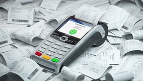 POS terminal in a heap of receipts. Payment for a lot of expenses or purchases concept. 3D Illustration - Powered by Shutterstock - Get 15% off with code: PIKWIZARD15