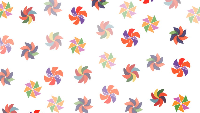  Floral pattern rainbow Pinwheels on white background, some blurry. Perfect for birthday party invitations, summer event flyers, or cheerful social media posts.