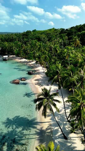 Discover the untouched beauty of Koh Kood Island in Thailand, where palm trees sway gently by the clear turquoise waters, creating a peaceful tropical paradise. Ideal for relaxation and adventure.