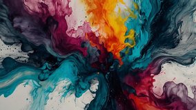 This image features an abstract ink painting against a background that resembles spilled acrylic paint or a spreading fluid. The composition is dominated by a mix of rich, contrasting colors, creating - Powered by Shutterstock - Get 15% off with code: PIKWIZARD15