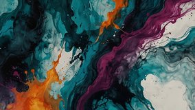 A dynamic and vibrant abstract ink painting, dominated by a mix of bright and dark colors. The composition is characterized by intense flows and swirls, resembling a torrent of liquid or turbulent smo - Powered by Shutterstock - Get 15% off with code: PIKWIZARD15