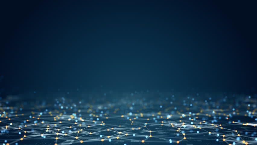 Motion graphic of AI and brain icons floating in digital interface with tech grid and loop