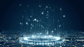 Motion graphic of AI and brain icons floating in digital interface with tech grid and loop - Powered by Shutterstock - Get 15% off with code: PIKWIZARD15