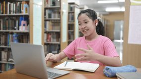 Laptop, headset and online learning with a child talking for presentation, lesson or reading speech. Young girl student with tech for online education, video call and development or virtual class. - Powered by Shutterstock - Get 15% off with code: PIKWIZARD15