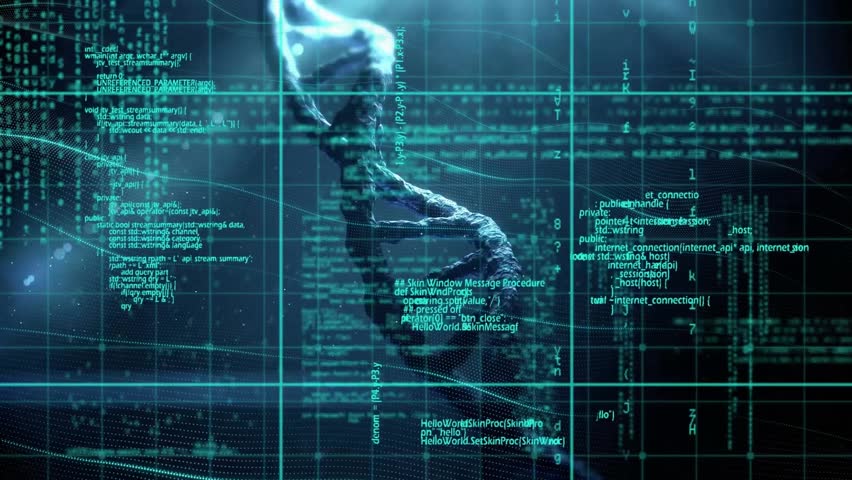 Processing scientific data, DNA strand and binary coding in animation. Science, technology, research, genetics, visualization - Powered by Shutterstock - Get 15% off with code: PIKWIZARD15