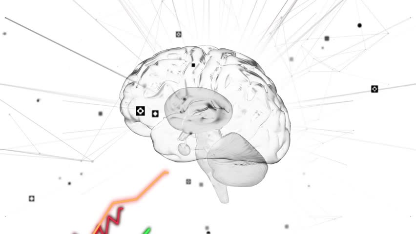 Animation of brain with heart icons and fluctuating graph lines overlaid. Creativity, emotions, analytics, mental health, cognitive, intelligence - Powered by Shutterstock - Get 15% off with code: PIKWIZARD15