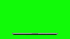 opening laptop with blue screen on green background. computer transparent isolated. 3d model pc chroma key empty black. Mockup. Mock up. Video Call, Website Template News advertisements. ads backdrop - Powered by Shutterstock - Get 15% off with code: PIKWIZARD15