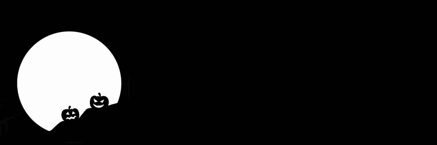 Modern animated black background,  banner with a silhouette of a witch on a broomstick flying against the backdrop of a full moon with space for  text, logo, or headline. Template for web banners 
